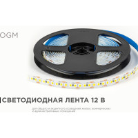 Светодиодная лента OGM 12В, 14,4Вт/м, smd2835, 180д/м, ip20, 19лм/чип, подложка 10мм, 5м, 4000к. / LSE-263