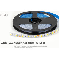 Светодиодная лента OGM 12в, 14,4вт/м, smd5050, 60д/м, ip20, 600лм/м, подложка 10мм, 5м, 4000к. / LSE-269