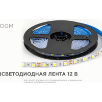Светодиодная лента OGM 12в, 14,4вт/м, smd5050, 60д/м, ip20, 600лм/м, подложка 10мм, 5м, 6500к. / LSE-270