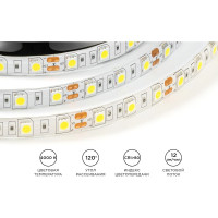 Светодиодная лента OGM 12в, 14,4вт/м, smd5050, 60д/м, ip65, 600лм/м, подложка 10мм, 5м, 4000к. / LSE-274