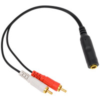 Переход 2 x RCA штекер - 6.35мм гнездо стерео Pro Legend пластик с кабелем 0,3м, Gold, PL2277