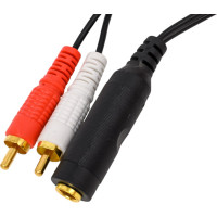 Переход 2 x RCA штекер - 6.35мм гнездо стерео Pro Legend пластик с кабелем 0,3м, Gold, PL2277