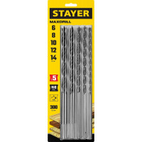 Набор сверл спиральных по дереву STAYER Maxdrill (5 шт; 6-8-10-12-14x300 мм) 2943-300-H5_z01