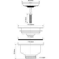 Выпуск McAlpine 113 мм, нержавеющая полированная решетка, высота 70 мм, выход 1 1/2"Н, хром MRSKW7