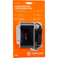 Прикуриватель-разветвитель 3 гнезда 5А + USB 1A, с выключателями нагрузки Airline ASP-3S-15