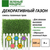 Семена газона Зеленый Квадрат Декоративный 8 кг, для создания устойчивых газонов для игр и отдыха 4607160331485