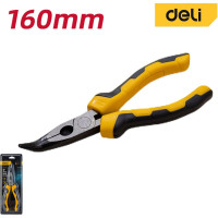 Удлиненные плоскогубцы DELI DL2306 с изогнутыми губками, 160 мм, угол загиба губок 30, сталь crv, двухкомпонентная ручка 108826