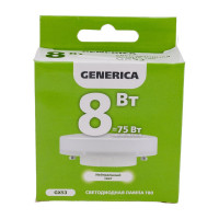Светодиодная лампа GENERICA T80 таблетка 8Вт 230В 4000К GX53 LL-T80-08-230-40-GX53-G