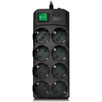 Фильтр SVEN SF-08E-16 5,0 м (8 розеток с защитными шторками,16А) черный, цветная коробка SV-021726
