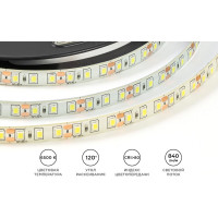 Светодиодная лента OGM 12В, 9,6Вт/м, smd2835, 120д/м, ip65, 7лм/чип, подложка 8мм, 5м, 6500к. / LSE-261