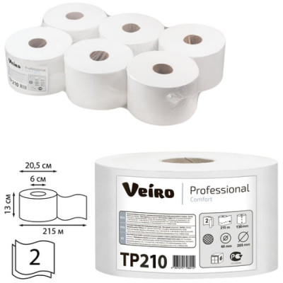 VEIRO PROFESSIONAL Бумага туалетная 215 м КОМПЛЕКТ 6шт Comfort 2-слой 127088