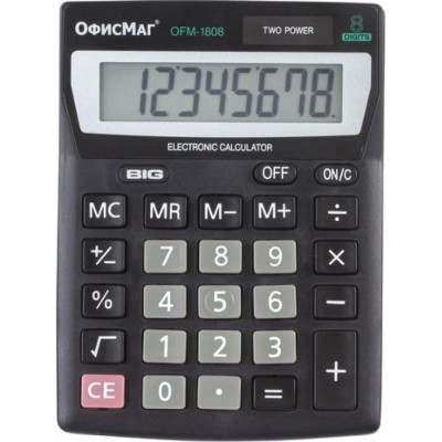 ОФИСМАГ Калькулятор настольный Ofm-1807, Компактный (140x105 мм), 8 разрядов, двойное питание, 250223