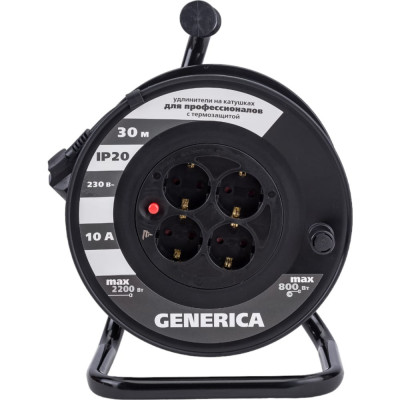 GENERICA Катушка УК30 с т/з 4 места 2P+PE/30м 3x1,0мм2 WKP10-10-04-30-G