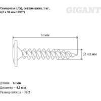Gigant Саморезы п/сф остриё цинк 1 кг, 4,2x51 123571