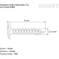 Gigant Саморезы п/сф остриё цинк 1 кг, 4,2x16 123566