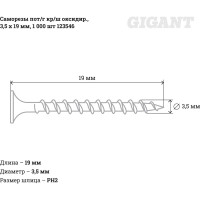 Gigant Саморезы пот/г кр/ш оксидир., 3,5x19 1000 шт 123546