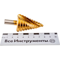 ТУНДРА Сверло ступенчатое PRO, HSS, TiN, спиральный профиль, трехгранный хвостовик, 9-36 мм 4087171