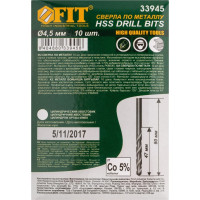 Сверло «Профи» (10 шт; 4.5 мм; HSS) по металлу Fit 33945