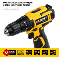 Дрель-шуруповерт STEHER 12В, 1 АКБ 2Ач CD-120-1