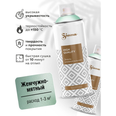 Аэрозольная акриловая краска в баллончике SIANA High Quality для мебели, декора, металла, пластика, керамики, стекла, гипса, сухоцветов, цветов, радиаторов, быстросохнущая, жемчужно-мятный SNM006