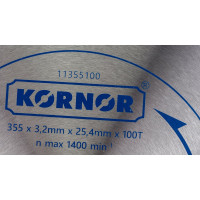 Диск пильный по алюминию (355х25.4 мм; 100 зубьев; TCT) KORNOR 11355100