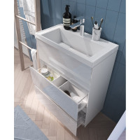 Тумба с раковиной Marka One в ванную Bumble 60см Напольная 2 ящика Белый глянец У90671