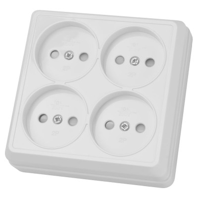 Четырехместная розетка TDM ELECTRIC 2П открытой установки IP20 10A с защитными шторками белая Ладога SQ1801-0121