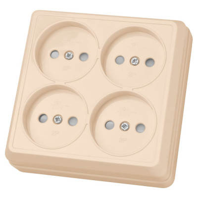 Четырехместная розетка TDM ELECTRIC 2П открытой установки IP20 10А с защитными шторками слоновая кость Ладога SQ1801-0221