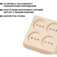 Четырехместная розетка TDM ELECTRIC 2П открытой установки IP20 10А с защитными шторками слоновая кость Ладога SQ1801-0221