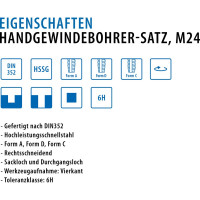 Ручные метчики GSR M24х3 HSSG DIN352 6H набор 3 шт для глухих и сквозных отверстий  B00105310