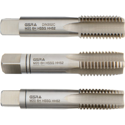 Ручные метчики GSR M20х2,5 HSSG DIN352 6H набор 3 шт для глухих и сквозных отверстий  B00105290