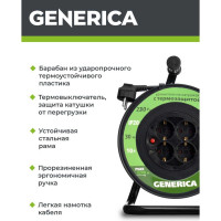 Катушка GENERICA УК30 с т/з 4 места 2P+PE/30м 3x1,0мм2 WKP10-10-04-30-G