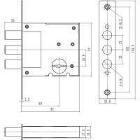 Корпус сувальдного замка Doorlock DL8257K/Z/60 мм, 5 ключей 75328