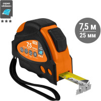 Рулетка TDM ELECTRIC 7,5 м х 25 мм, тройная фиксация, автостоп, обрезиненный корпус, магнит, Алмаз SQ1018-0111