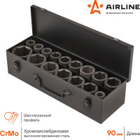 Набор головок ударных 16 шт, 17-50 мм, 90 мм, 3/4", металлический кейс Airline ATAS045