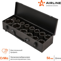 Набор головок ударных 14 шт, 17-50 мм, 56 мм, 3/4", металлический кейс Airline ATAS044