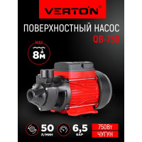 Поверхностный насос VERTON AQUA QB750 (750Вт,max произв.50л/мин,max h55 м, max глуб.8м,1",5,6 бар) 01.13298.13320