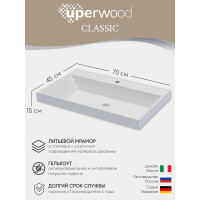 Раковина для ванной комнаты Uperwood Classic 70 см, прямоугольная 291020336