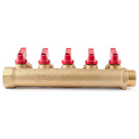 Коллектор с шаровыми кранами PROFACTOR в/н 3/4" х 5 вых 16 цанга PF MVP 266.5