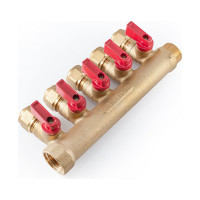 Коллектор с шаровыми кранами PROFACTOR в/н 3/4" х 5 вых 16 цанга PF MVP 266.5