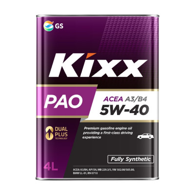 Синтетическое моторное масло KIXX PAO 5w-40 API SN/CF, ACEA A3/B4 4л L211044TE1