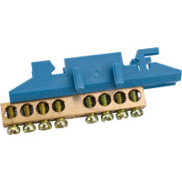 Нулевая N шина c изолятором ЮПИТЕР на DIN-рейку 6x9мм 8 групп большая стойка JP7209-02