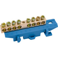 Нулевая N шина c изолятором ЮПИТЕР на DIN-рейку 6x9мм 8 групп большая стойка JP7209-02