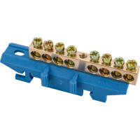 Нулевая N шина c изолятором ЮПИТЕР на DIN-рейку 6x9мм 8 групп большая стойка JP7209-02