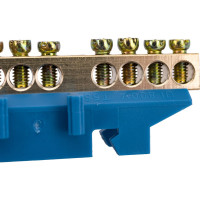 Нулевая N шина c изолятором ЮПИТЕР на DIN-рейку 6x9мм 8 групп большая стойка JP7209-02