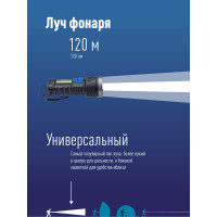 Ручной аккумуляторный фонарь КОСМОС 3Вт LED+3Вт COB, Li-ion 18650 1200mAh, ABS-пластик, индикатор, USB-шнур KOS115Lit