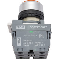 Кнопка с фиксацией TDM ELECTRIC MP2-21Y (LED; в сборе; диаметр 22 мм; 1з+1р; 24В; желтая) SQ0747-0027