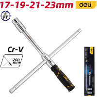 Крестообразный баллонный гаечный ключ DELI dl4416k 1/2" 17, 19, 21, 23 мм, материал Cr-V, противоскользящая ручка, сумка на молнии 104487
