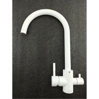 Смеситель для кухни OUTE 370 мм однорычажный, белый, со встроенным краном под питьевую воду, нержавеющая сталь T60203CK