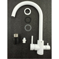 Смеситель для кухни OUTE 370 мм однорычажный, белый, со встроенным краном под питьевую воду, нержавеющая сталь T60203CK